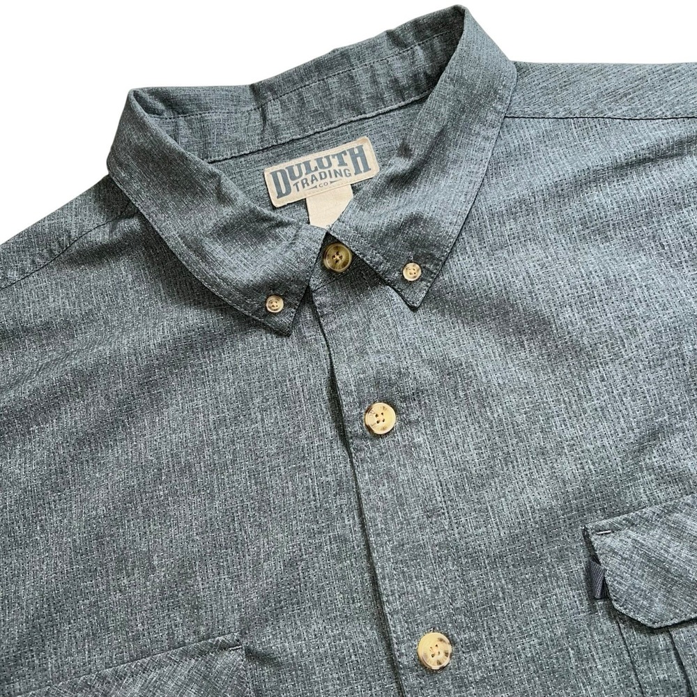 Duluth Trading Co Mens 3XL Gray Breezeshooter Short Sleeve Button Down Shirt